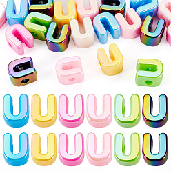 Letter U 20 Stück UV-beschichtete, opake europäische Acrylperlen, große, irisierende Perlen, Gemischte Farbe, Buchstabe u, 20.5x17.5x13.5 mm, Bohrung: 6 mm