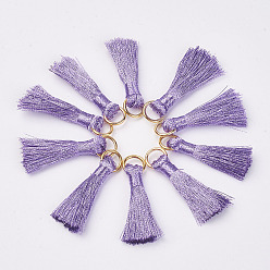 Purple Cannetille Nylon Tassel Pendant Decorations, with Iron Findings, Golden, Purple, 30~32x7x4mm, Hole: 4x5mm