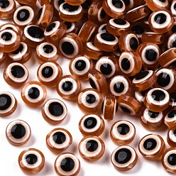 Chocolate Resin Beads, Flat Round, Evil Eye, Chocolate, 7.5~8x5~6mm, Hole: 1.8~2mm
