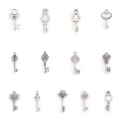 Antique Silver Tibetan Style Alloy Key Pendants, Antique Silver, 16~30x16~30x3~4mm, Hole: 1mm