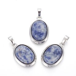 (306FM) Жонкиль матовый с лаймовой подкладкой Натуральные синие пятна яшмы подвески, с латунной фурнитурой , овальные, платина, 25~26x17~17.5x8~9 мм, отверстие : 8x5 мм