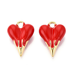 Красный Латунь эмаль подвески, без кадмия и без свинца, реальный 18 k позолоченный, сердце прелести, красные, 28x20.5x9 мм, отверстие : 3.5~4x3 мм