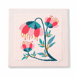 Pink Flower Pattern Punch Embroidery Beginner Kits, including Embroidery Cloth & Thread, Punch Needle Pen, Photo Frame, Instruction Sheet, Pink, 250x250mm