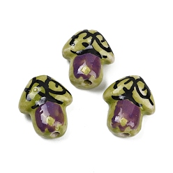 Цвет Оливы Фарфоровые бусины ручной работы, гриб, пастельный фарфор, оливковый, 17~17.5x15x8 мм, отверстие : 1.6 мм