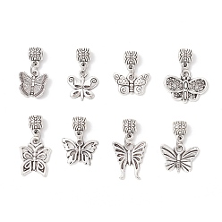 Античное Серебро 8 шт. 8 стили сплав бабочка европейские подвески, Подвески с большими отверстиями, разнообразные, античное серебро, 19~25.5 мм, отверстие : 2.5 мм, 1 шт / стиль