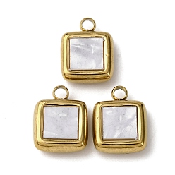 Квадрат 304 подвески из нержавеющей стали смолы, ионное покрытие (ip), золотые, квадратный, 12.5x9.5x4 мм, отверстие : 2 мм
