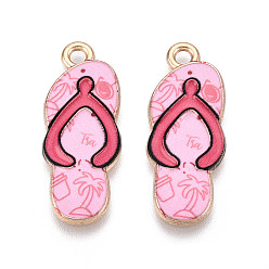 Бледно-Розовый Подвески из эмали и сплава, стойки покрытие, шарм вьетнамки, золотой свет, розовый жемчуг, 30.2x12x2 мм, отверстие : 2 мм