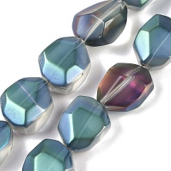 Светлый Морско-зеленый Стеклянные бусины с гальваническим покрытием , матовые, граненая полигона, светло-зеленый, 12.5x9.5x7 мм, отверстие : 1 мм, около 50 шт / нитка, 23.86 дюйм (60.6 см)