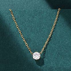 Настоящее золото 18K 304 Женские плоские круглые подвески из нержавеющей стали с кристаллами и стразами, ионное покрытие (ip), реальный 18 k позолоченный, 15.94 дюйм (40.5 см)