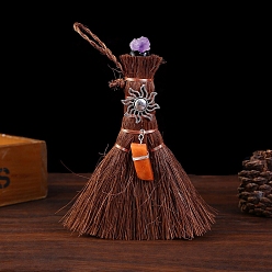 Солнце Мини-деревянный кулон с метлой ведьмы викки, украшения, автомобильные подвесные украшения, бусы с аметистом, солнце, 150x100 мм