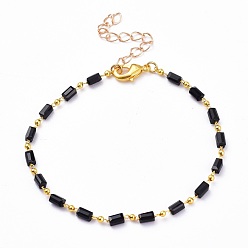 Черный Цепи браслеты, с цепочками из стеклянных бусин ручной работы и латунными застежками в виде когтей лобстера, без свинца и без кадмия, чёрные, 7-5/8 дюйм (19.4 см)