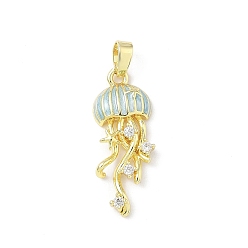 Jellyfish Латунь микропаве фианиты с подвесками из эмали, реальный 18 k позолоченный, медуза, 24x10.5x3.5 мм, отверстие : 3x4.8 мм