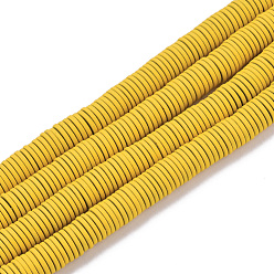 Золотистый Окрашенного распылением немагнитных синтетических нитей гематита бусы, Heishi бусы, Плоский круглый / диск, золотые, 6x1 мм, отверстие : 0.8 мм, около 390~395 шт / нитка, 15.75 дюйм (40 см)