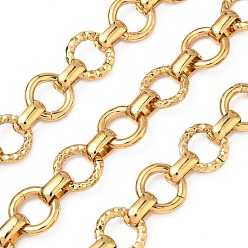 Золотой 304 Цепи из текстурированной нержавеющей стали с кольцами, несварные, с катушкой, ионное покрытие (ip), золотые, 12.5x2.5 мм