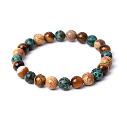 Mixed Stone Natural Mixed Gemstone Round Beaded Stretch Bracelets, 7-1/4~7-1/2 inch(18.5~19cm)