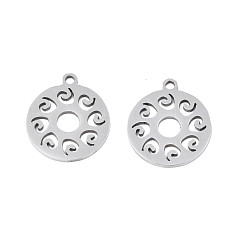 Stainless Steel Color Non-Tarnish 201 Stainless Steel Pendants, Flat Round, Stainless Steel Color, 17x15x1mm, Hole: 1.5mm