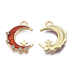 (123L) Белый крем непрозрачный блеск Подвески из эмали и сплава, с кристально горный хрусталь, золотой свет, Луна и звезды, огнеупорный кирпич, 20x16x2.5 мм, отверстие : 1.8 мм