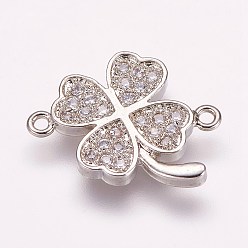 Платина Латунные микро проложить кубических ссылки циркония, клевер, платина, 14.5x16.5x2 мм, отверстие : 1 мм