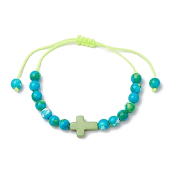 Зеленый лайм Синтетические браслеты из бисера из белого океанского нефрита, регулируемые крестообразные браслеты из синтетической бирюзы для женщин, зеленый лайм, внутренний диаметр: 1-1/4~4-1/4 дюйм (3.2~10.8 см)