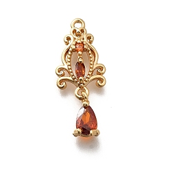 Красный Латунные микро проложить кубического циркония подвески, без кадмия, без никеля и без свинца, , реальный 18 k позолоченный, красные, 23.5x9.5x4 мм, отверстие : 1.2 мм