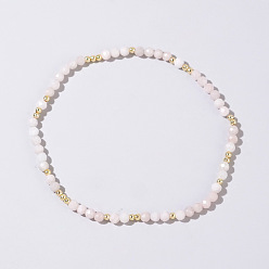 Розовый Кварц Натуральные розовые кварцевые круглые бусины эластичные браслеты из бусин для женщин, граненые, внутренний диаметр: 6-7/8 дюйм (17.5 см)