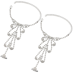 Серебро 2шт. браслет с теннисным кольцом и кристаллами из горного хрусталя, латунный браслет-цепочка с регулируемым кольцом на палец, ручная цепочка для женщин, серебряные, 5-1/8 дюйм (13.1 см), внутренний диаметр: 5/8 дюйм (1.7 см)