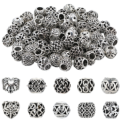 Античное Серебро 80шт 10 стили сплав европейские бусины, бусины с большим отверстием, полый, разнообразные, античное серебро, 8.5~11.5x11~12x9~11 мм, отверстие : 4.5~5 мм, 8 шт / стиль