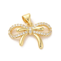 Настоящее золото 18K Покрытие стойки латунь микропаве прозрачные подвески из кубического циркония, долговечный, без кадмия и без свинца, бантом, реальный 18 k позолоченный, 14x20x3.5 мм, отверстие : 3.4x4.4 мм