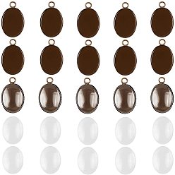 Antique Bronze DIY Pendant Making Kits,include Brass Flat Oval Pendant Cabochon Settings, Plain Edge Bezel Cups and Oval Transparent Glass Cabochons, Antique Bronze, Setting: 23x13.5x1mm, Hole: 2mm, Flat Oval: 13x18mm, 30pcs/box