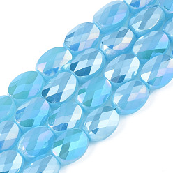 Светло-Голубой Стеклянные бусины с гальваническим покрытием , с покрытием AB цвета, искусственное нефритовое стекло, овальные, граненые, Небесно-голубой, 8x6.5x4 мм, отверстие : 1.2 мм, около 72 шт / нитка, 23.62 дюйм (60 см)