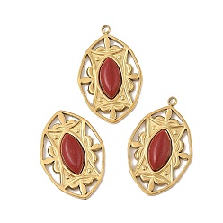 Красный Агат Подвески из натурального сердолика (окрашенные и нагретые), овальные амулеты, с вакуумным покрытием PVD 304 настройки из нержавеющей стали, реальный 18 k позолоченный, 25x15.5x4 мм, отверстие : 1.5 мм