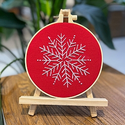 Red Christmas Snowflake DIY Embroidery Kits, Including Embroidery Cloth & Thread, Needle, Embroidery Hoop, Instruction Sheet, Red, 160mm