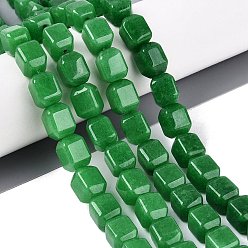 Green Dyed Natural Malaysia Jade Beads Strands, Cuboid, Green, 10~12x9~10x9~10mm, Hole: 0.6~0.9mm, about 32~36pcs/strand, 14.37~16.34(36.5~41.5cm)