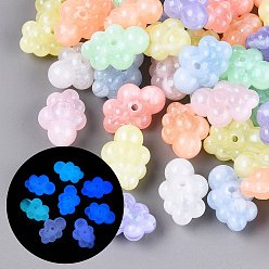 Mixed Color Luminous Two Tone Color Transparent Acrylic Beads, Cloud, Glow in the Dark, with Glitter Powder, Mixed Color, 13x25x17mm, Hole: 2mm, about 210pcs/500g