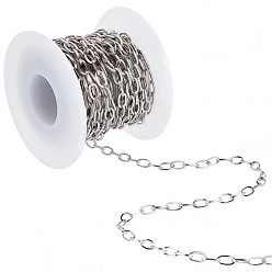 Stainless Steel Color 5M Stainless Steel Textured Cable Chains, Soldered, Oval, with 1Pc Plastic Empty Spools, Stainless Steel Color, 7x4x1mm