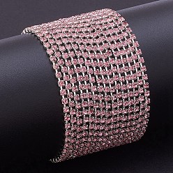 Light Rose Brass Rhinestone Strass Chains, with Spool, Rhinestone Cup Chain, about 2880pcs Rhinestone/bundle, Grade A, Silver Color Plated, Light Rose, 2mm, about 10yards/roll