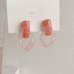 Розовый Овальные серьги-гвоздики из смолы, туманная роза, 40x25 мм