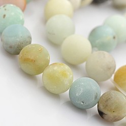 Flower Amazonite Natural Frosted Flower Amazonite Beads Strands, Round, 10mm, Hole: 1mm, about: 40pcs/strand, 15.4 inch