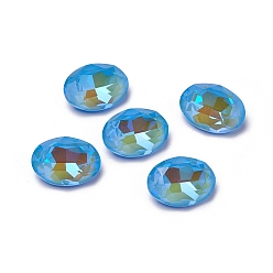 Mixed Color Glass Rhinestone Cabochons, Mocha Fluorescent Style, Pointed Back, Faceted, Oval, Mixed Color, 18x13x6.5mm