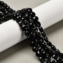 Черный Нити бусин из натурального полосчатого агата (окрашенного и нагретого), граненый квадратный разрез, плоско-круглые, чёрные, 6~7.5x4~4.5 мм, отверстие : 0.8~1 мм, около 63~67 шт / нитка, 15.51~15.55 дюйм (39.4~39.5 см)