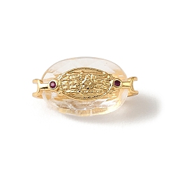Oval Perlas de cristal de cuarzo natural, con micro latón allanar hallazgos de circonio cúbico, cuentas de cristal de roca, dorado, oval, 15x9x8 mm, agujero: 1 mm