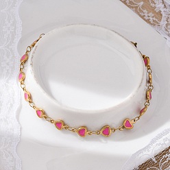 Pink Ионное покрытие (ip) 304 браслеты из нержавеющей стали, с застежками эмали и когтя омара, сердце, золотые, розовые, 8-1/8 дюйм (20.7 см)