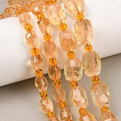 Цитрин Нагретые нити из натуральных цитриновых бусин, овальные, граненые, с бисером, 8.5~15x7~12x6~10 мм, отверстие : 0.8~1 мм, около 23~31 шт / нитка, 15.79''~15.91'' (40.1~40.7 см)