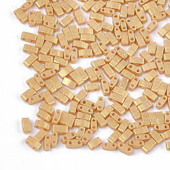 Gold 2-Hole Baking Paint Glass Seed Beads, Rectangle, Gold, 4.5~5.5x2x2~2.5mm, Hole: 0.5~0.8mm