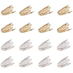 Mixed Color Rack Plating Brass Bead Caps, Hollow Leaf, 2-Petal, Mixed Color, 16x9x9mm, Hole: 1.5mm, 10pcs/color, 20pcs/box