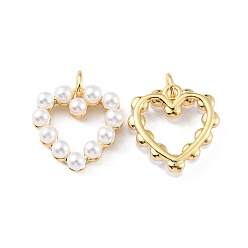 Настоящее золото 18K Стойки обшивки латунные подвески, с пластиковой бисера, без кадмия и без свинца, долговечный, с целью перехода в кольце, шарма сердца, реальный 18 k позолоченный, 15x14.5x4 мм, отверстие : 3.2 мм