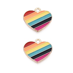Colorful Rainbow Color Pride Alloy Enamel Pendants, Heart Charms, Light Gold, Colorful, 16x17.7x1.5mm, Hole: 2mm