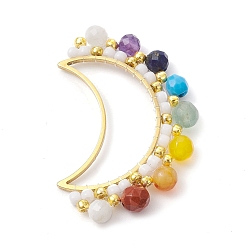 Weiß 201 Edelstahl verbindet Ringe, mit Edelstein- und Glasperlen, Halbmond-Anschluss, weiß, 36.5~37x23~24.5x4.5 mm, Innendurchmesser: 24x7 mm