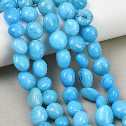 Deep Sky Blue Dyed Natural White Jade Beads Strands, Nuggets, Tumbled Stone, Deep Sky Blue, 9.5~13x9~12x9~15mm, Hole: 0.8mm, about 32pcs/strand, 15.35''(39cm)