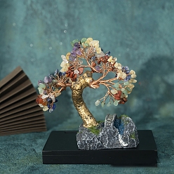 Смешанные камни Украшения для елки из натуральной смешанной каменной крошки, с латунной проволокой, обернутой украшением фэн-шуй на удачу, 145x80 мм